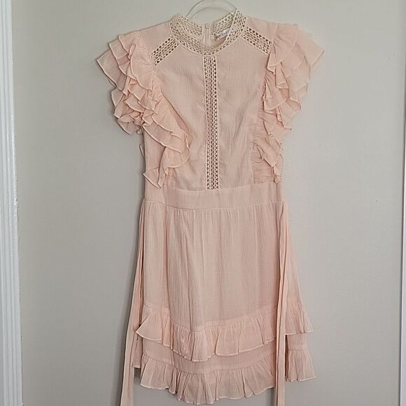Saint+ Secrets Oakland High Neck Ruffle Detail Dress waist tie Blush Pink Small - Picture 2 of 13